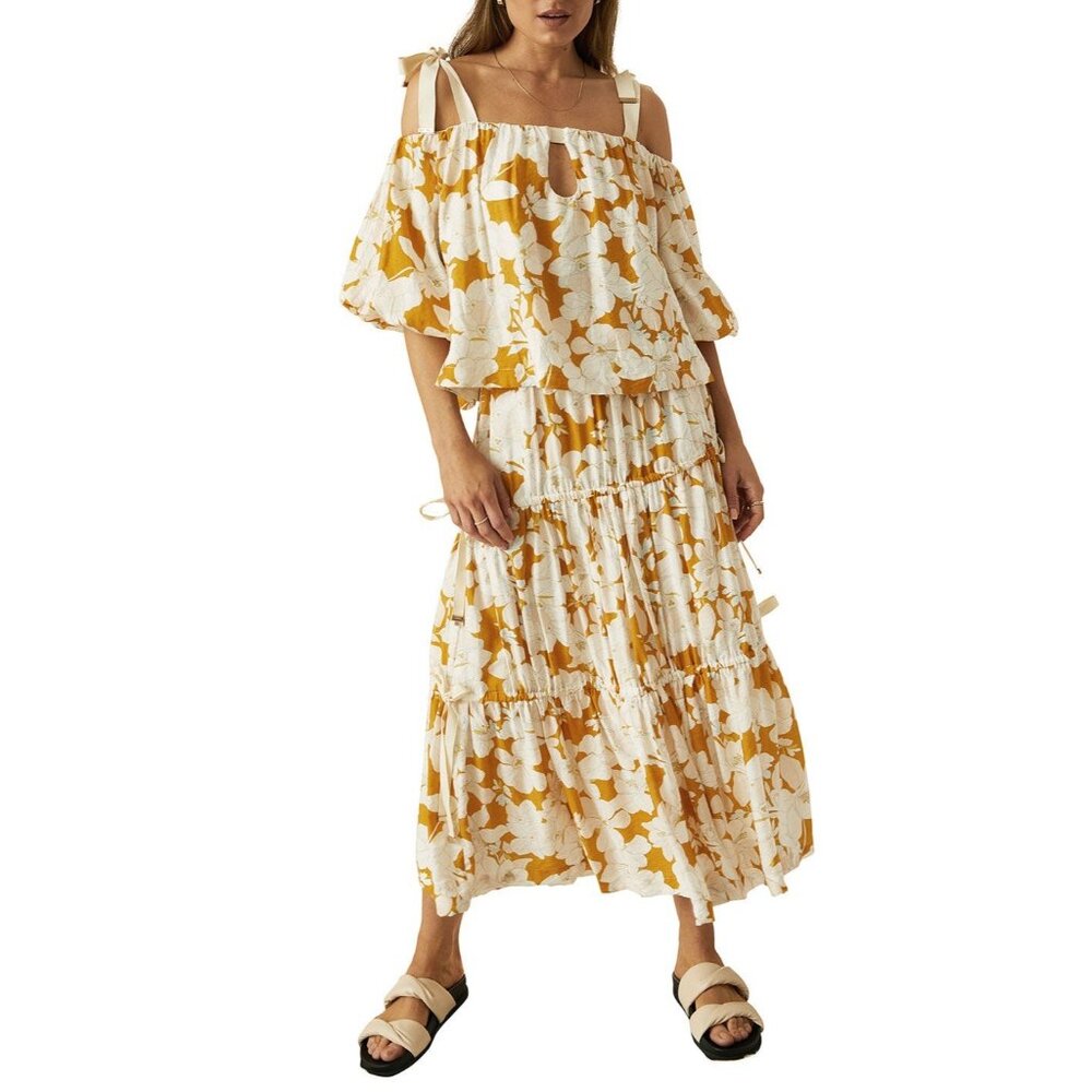 Anthropologie Mon Renn Magnolia Floral Botanical A-Line Midi Skirt Size XS $189